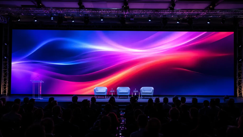 Rental LED wall used as a seamless large screen backdrop for a corporate conference event
